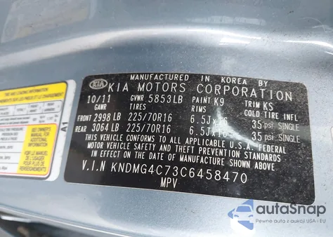 2012 Kia Sedona Lx from USA, damaged, VIN KNDMG4C73C6458470